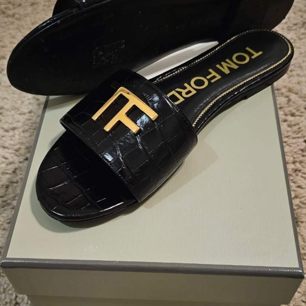 Tom Ford Black and Gold Sandals Sleek Design